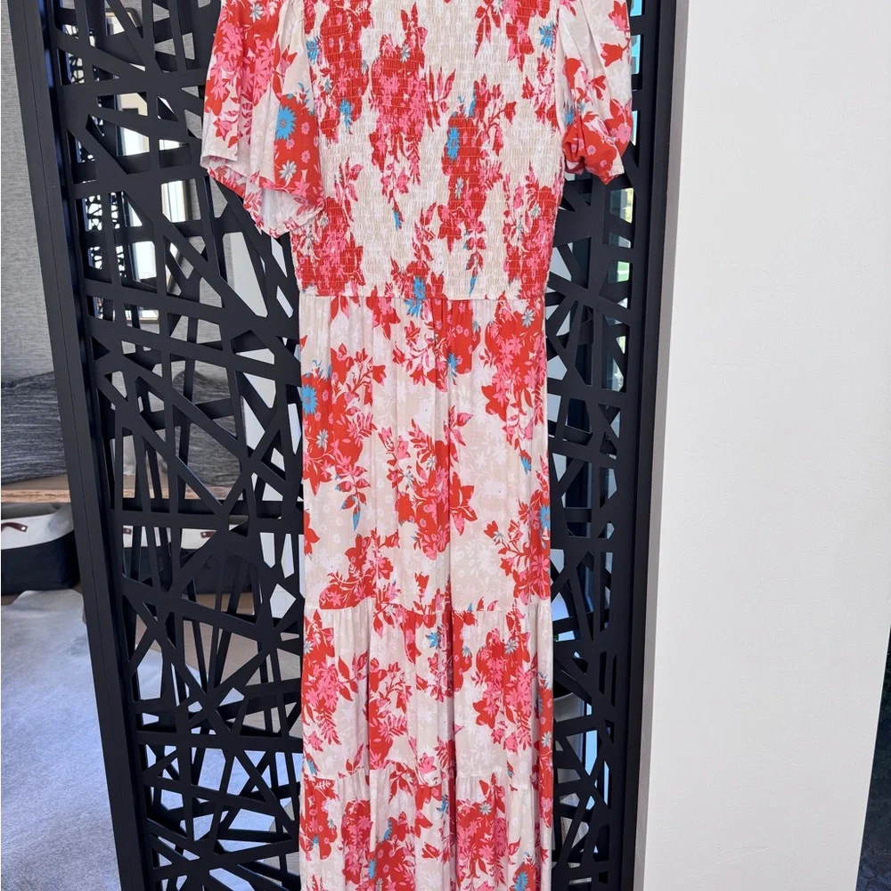 Floral orange and tan Maxi Dress